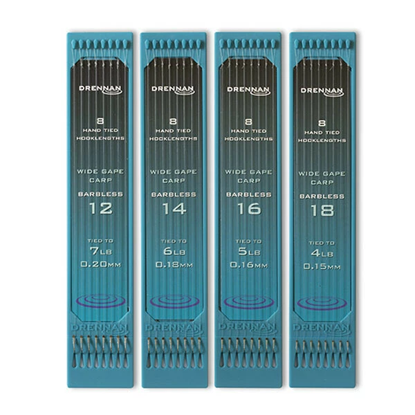 Drennan Hand Tied Hooklengths Wide Gape Carp Barbless Haak 16 0.16mm 1 Drennan Hand Tied Hooklengths Wide Gape Carp Barbless Haak 16 0.16mm